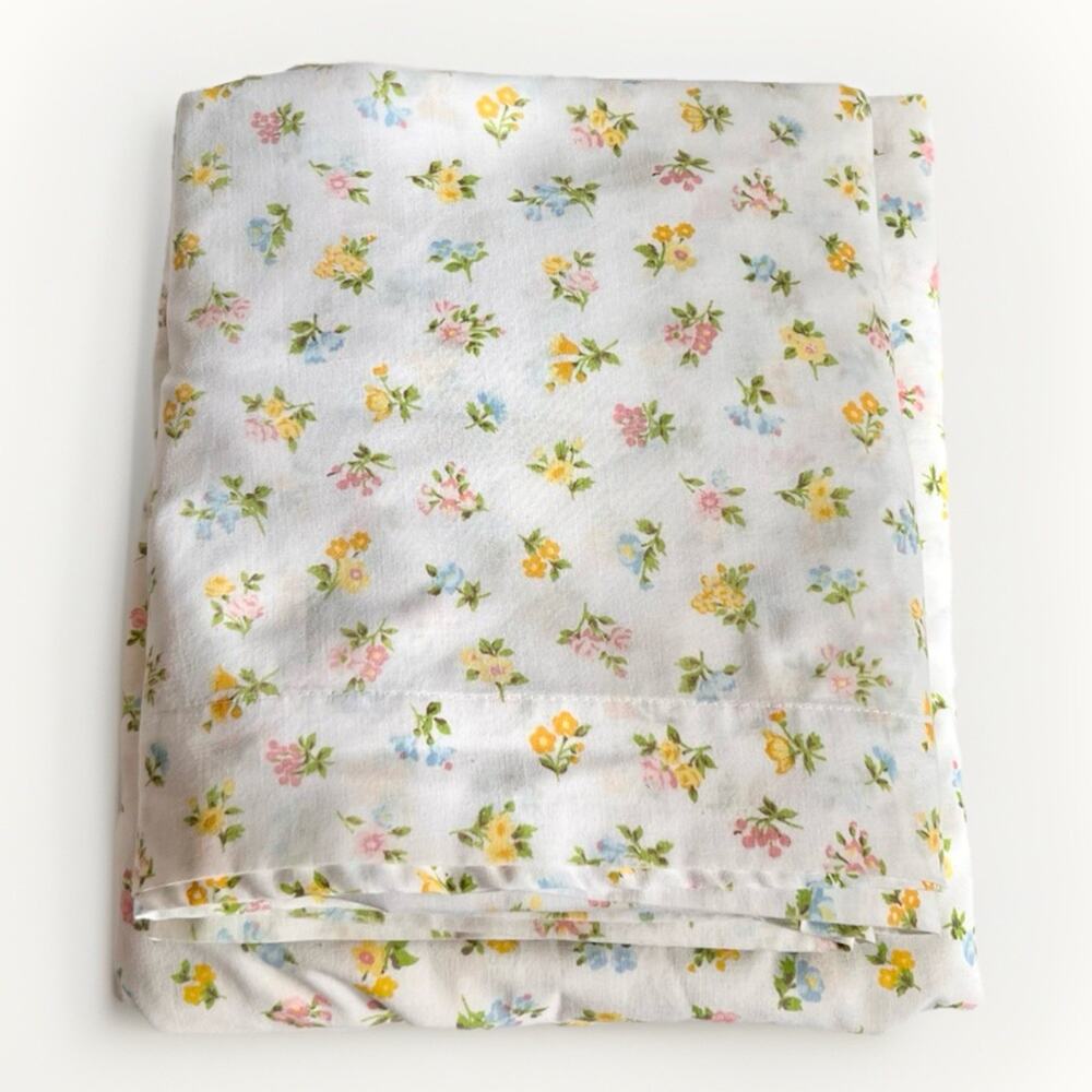 Vintage 80s JC Penney Christine Floral DOUBLE Fitted + Flat Bed Sheets Yellow **